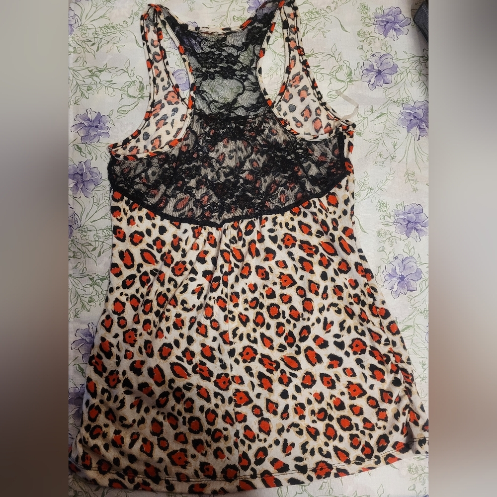 Leopard Print Lace Racerback Tank Top - Picture 2 of 3
